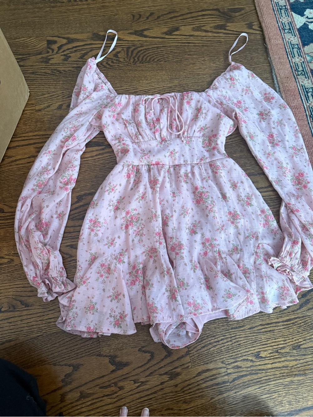 Trixxi Pink Floral Off-Shoulder Romper with Long Sheer Sleeves